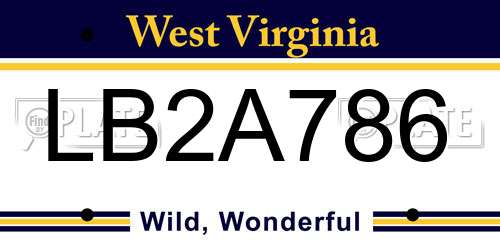 LB2A786 West Virginia License Plate