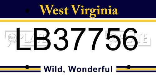 LB37756 West Virginia License Plate
