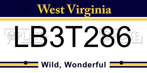 LB3T286 West Virginia License Plate