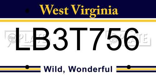 LB3T756 West Virginia License Plate