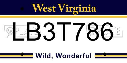LB3T786 West Virginia License Plate