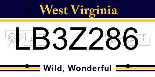 LB3Z286 West Virginia License Plate