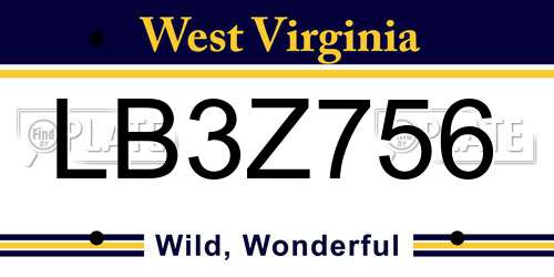 LB3Z756 West Virginia License Plate