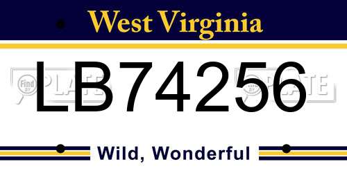 LB74256 West Virginia License Plate