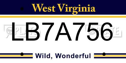 LB7A756 West Virginia License Plate