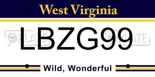 LBZG99 West Virginia License Plate