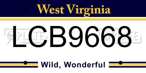 LCB9668 West Virginia License Plate