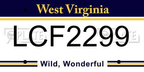 LCF2299 West Virginia License Plate