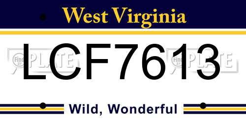 LCF7613 West Virginia License Plate