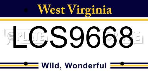LCS9668 West Virginia License Plate