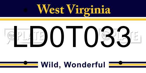 LD0T033 West Virginia License Plate