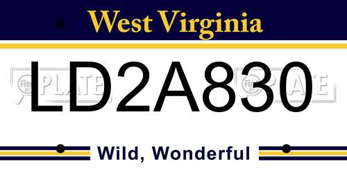 LD2A830 West Virginia License Plate