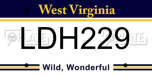 LDH229 West Virginia License Plate