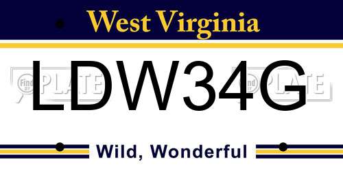 LDW34G West Virginia License Plate
