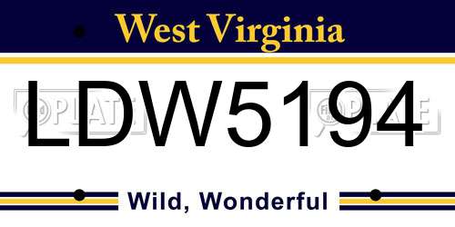 LDW5194 West Virginia License Plate
