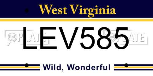 LEV585 West Virginia License Plate