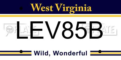 LEV85B West Virginia License Plate