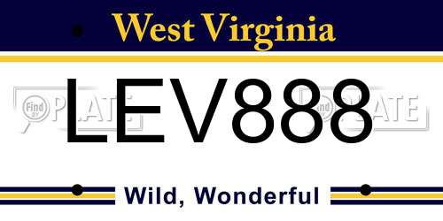 LEV888 West Virginia License Plate