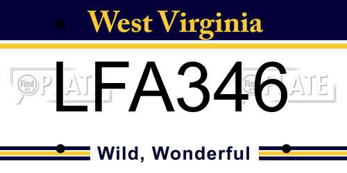 LFA346 West Virginia License Plate