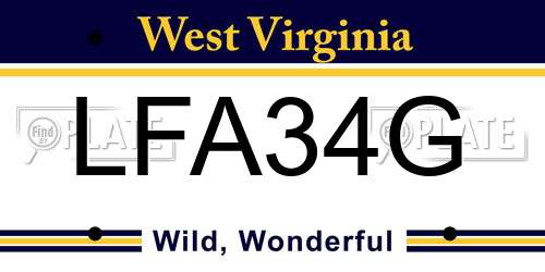 LFA34G West Virginia License Plate