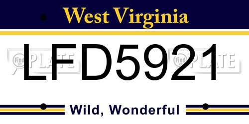 LFD5921 West Virginia License Plate