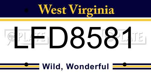 LFD8581 West Virginia License Plate