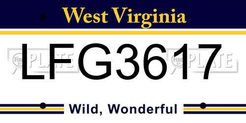 LFG3617 West Virginia License Plate