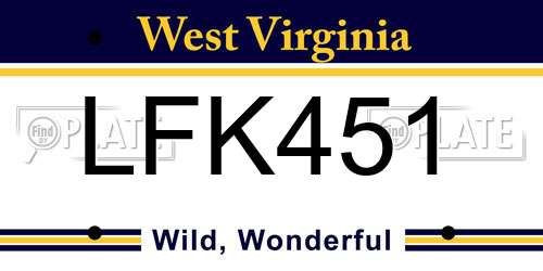 LFK451 West Virginia License Plate