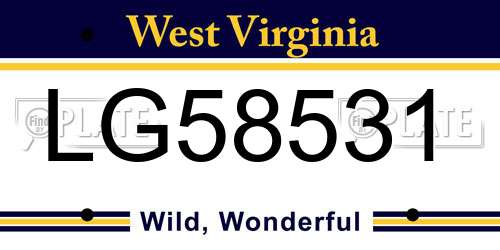 LG58531 West Virginia License Plate