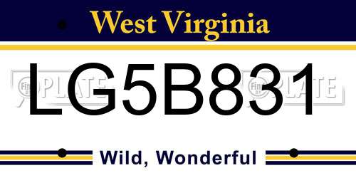 LG5B831 West Virginia License Plate