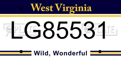 LG85531 West Virginia License Plate