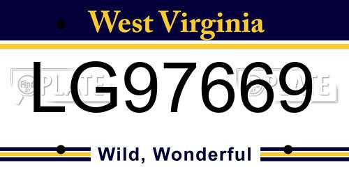 LG97669 West Virginia License Plate