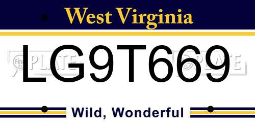 LG9T669 West Virginia License Plate