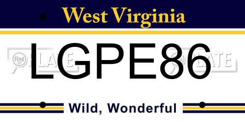 LGPE86 West Virginia License Plate