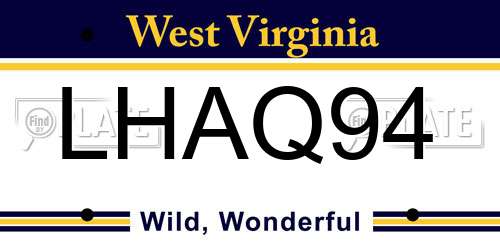 LHAQ94 West Virginia License Plate