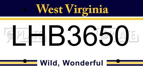 LHB3650 West Virginia License Plate