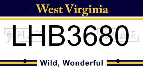 LHB3680 West Virginia License Plate