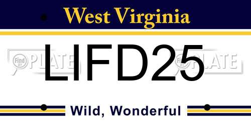 LIFD25 West Virginia License Plate