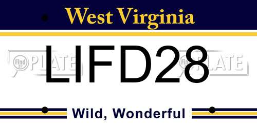 LIFD28 West Virginia License Plate