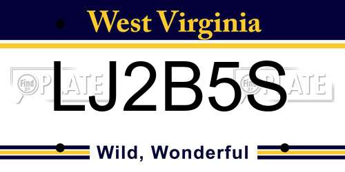 LJ2B5S West Virginia License Plate