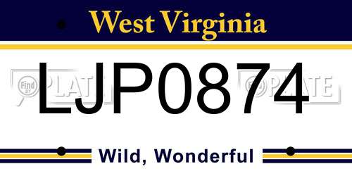 LJP0874 West Virginia License Plate