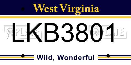 LKB3801 West Virginia License Plate