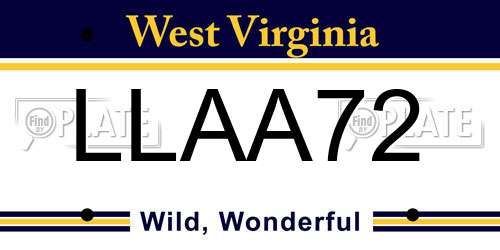 LLAA72 West Virginia License Plate