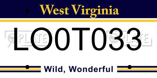 LO0T033 West Virginia License Plate