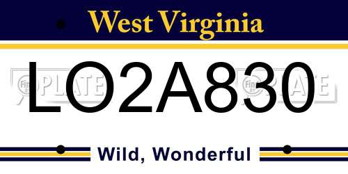 LO2A830 West Virginia License Plate