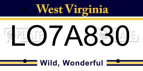 LO7A830 West Virginia License Plate