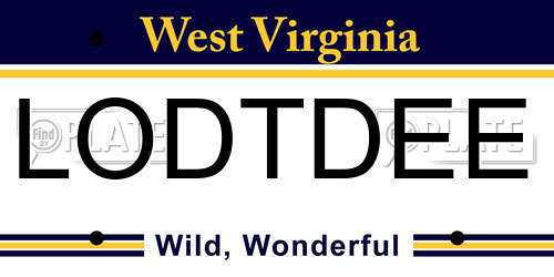 LODTDEE West Virginia License Plate