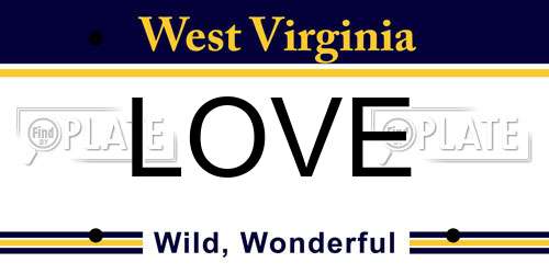 LOVE West Virginia License Plate