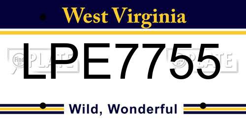 LPE7755 West Virginia License Plate