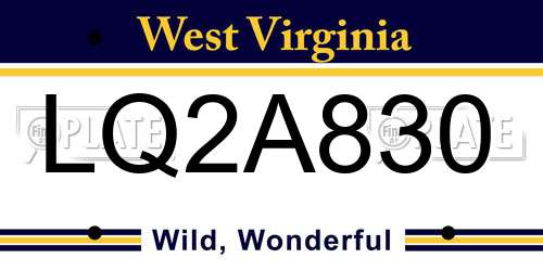 LQ2A830 West Virginia License Plate